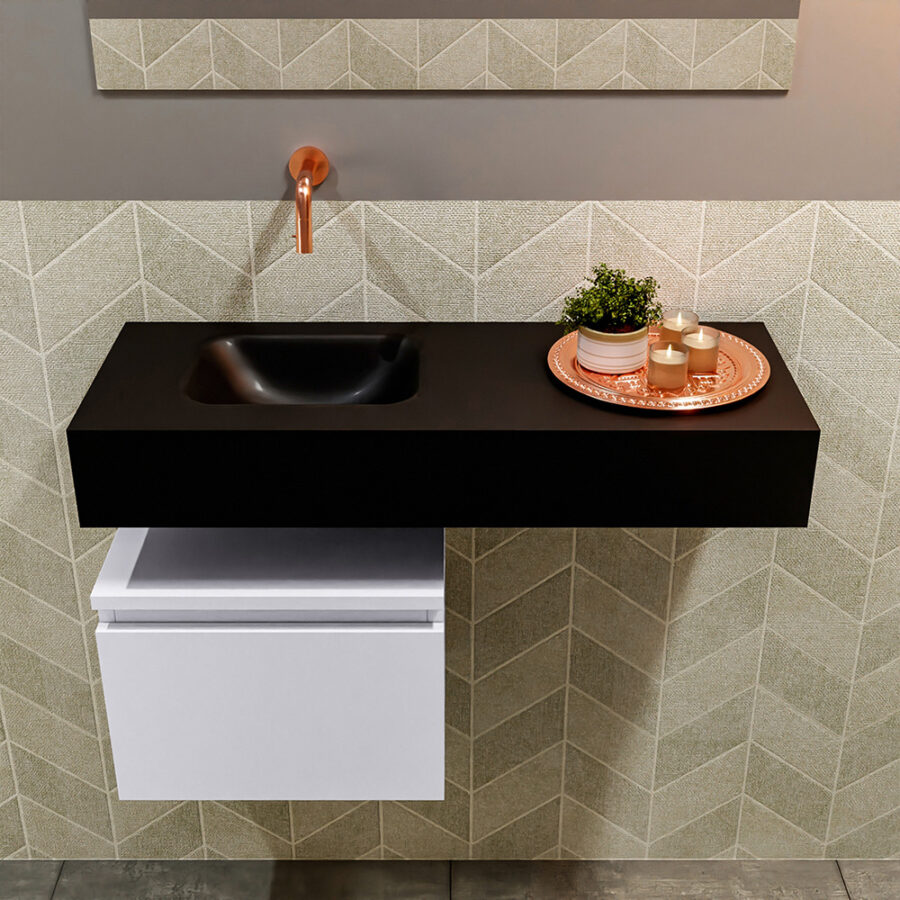 MONDIAZ ANDOR 40cm toiletmeubel cale. LEX 80cm wastafel urban positie links. Zonder kraangat - Afbeelding 3