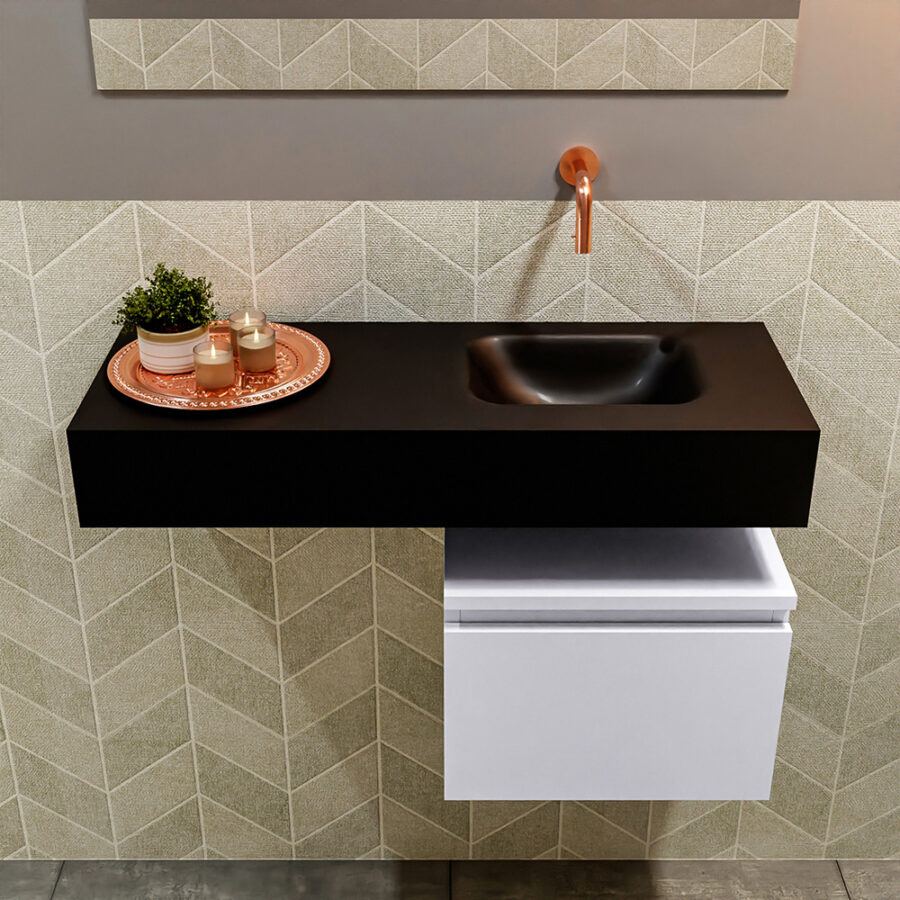 MONDIAZ ANDOR 40cm toiletmeubel cale. LEX 80cm wastafel urban positie rechts. Zonder kraangat - Afbeelding 3