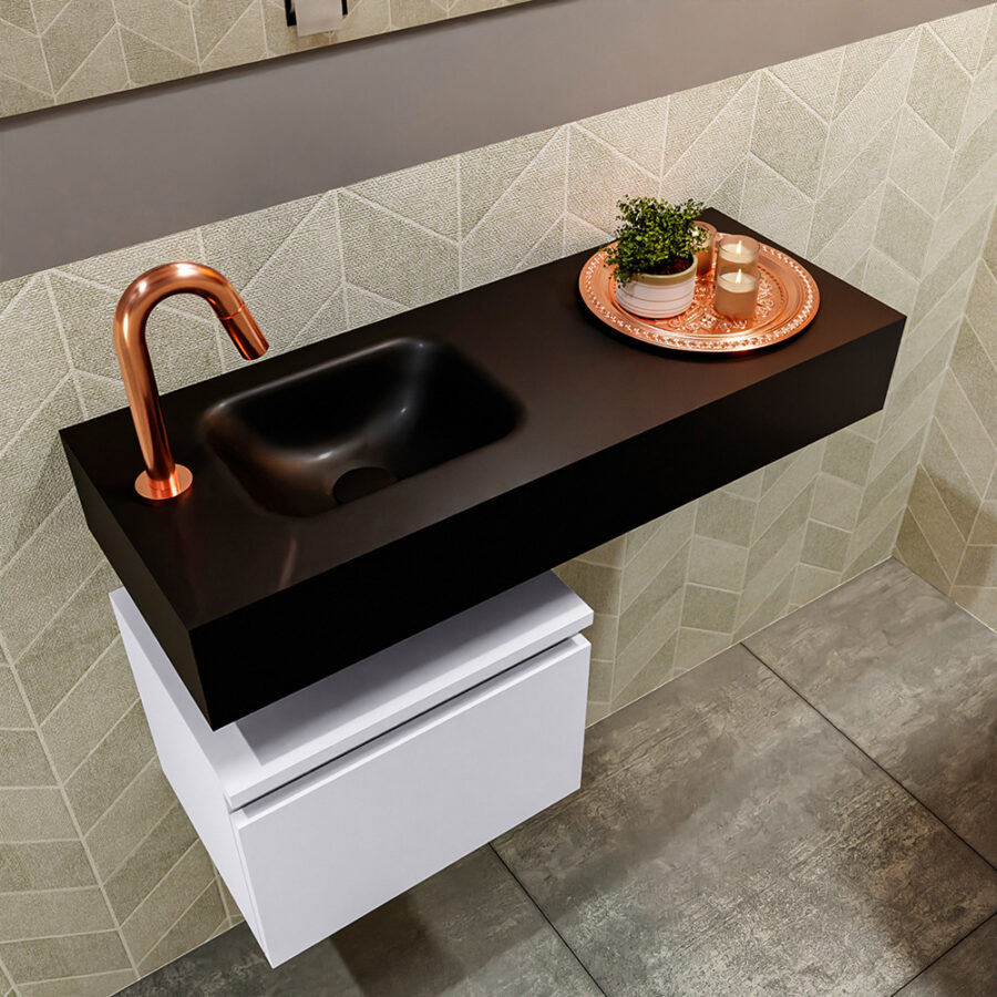 MONDIAZ ANDOR 40cm toiletmeubel cale. LEX 80cm wastafel urban positie links. Met 1 kraangat - Afbeelding 2