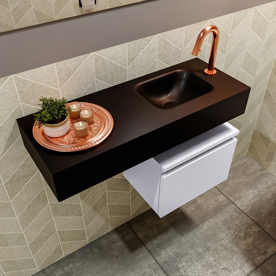 MONDIAZ ANDOR 40cm toiletmeubel cale. LEX 80cm wastafel urban positie rechts. Met 1 kraangat - Afbeelding 2