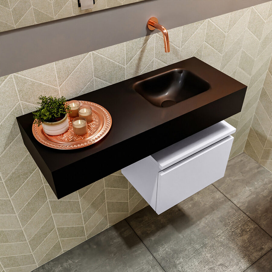 MONDIAZ ANDOR 40cm toiletmeubel cale. LEX 80cm wastafel urban positie rechts. Zonder kraangat - Afbeelding 2
