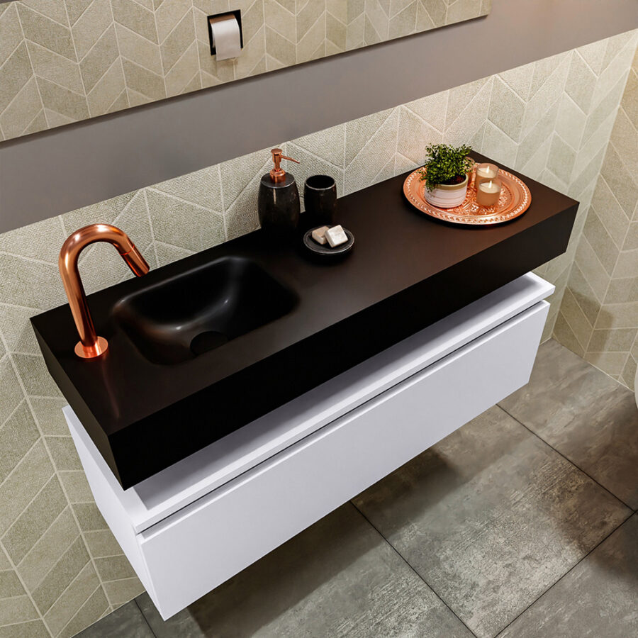 MONDIAZ ANDOR 100cm toiletmeubel cale. LEX 100cm wastafel urban positie links. Met 1 kraangat - Afbeelding 2