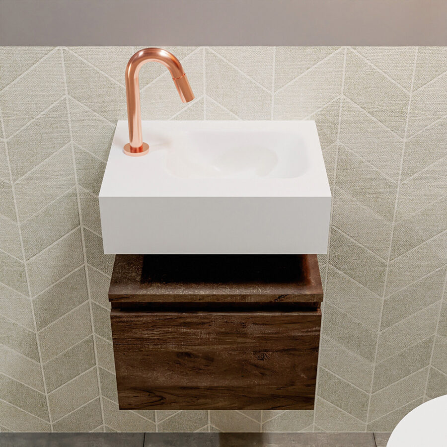 MONDIAZ ANDOR 40cm toiletmeubel dark brown. LEX 40cm wastafel talc positie rechts. Met 1 kraangat - Afbeelding 3