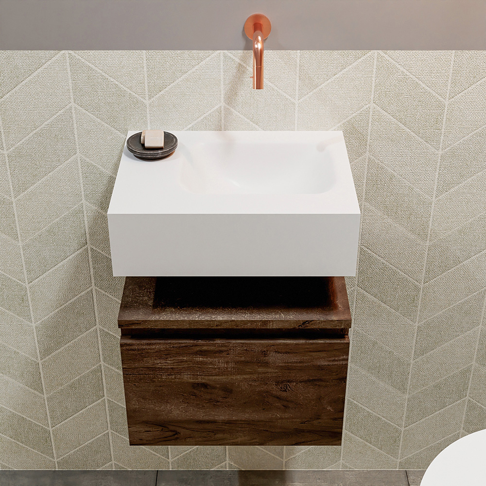 MONDIAZ ANDOR 40cm toiletmeubel dark brown. LEX 40cm wastafel talc positie rechts. Zonder kraangat - Afbeelding 3