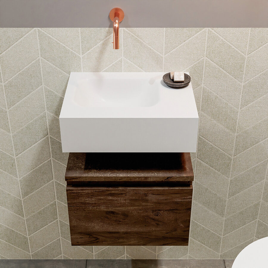 MONDIAZ ANDOR 40cm toiletmeubel dark brown. LEX 40cm wastafel talc positie links. Zonder kraangat - Afbeelding 3