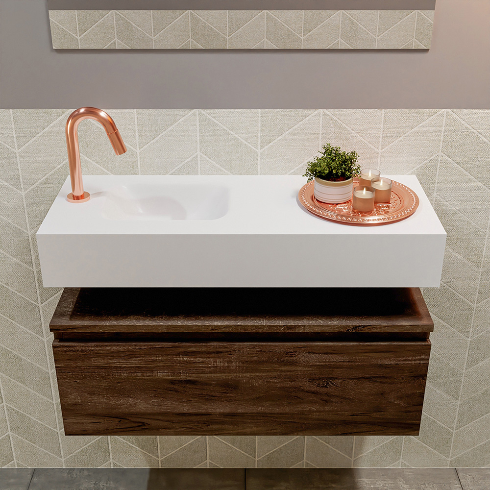 MONDIAZ ANDOR 80cm toiletmeubel dark brown. LEX 80cm wastafel talc positie links. Met 1 kraangat - Afbeelding 3