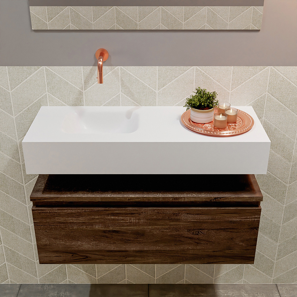 MONDIAZ ANDOR 80cm toiletmeubel dark brown. LEX 80cm wastafel talc positie links. Zonder kraangat - Afbeelding 3