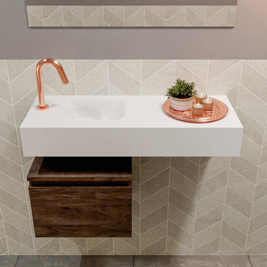 MONDIAZ ANDOR 40cm toiletmeubel dark brown. LEX 80cm wastafel talc positie links. Met 1 kraangat - Afbeelding 3
