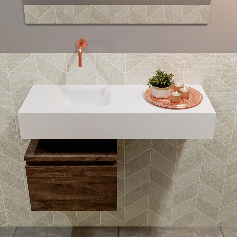 MONDIAZ ANDOR 40cm toiletmeubel dark brown. LEX 80cm wastafel talc positie links. Zonder kraangat - Afbeelding 3