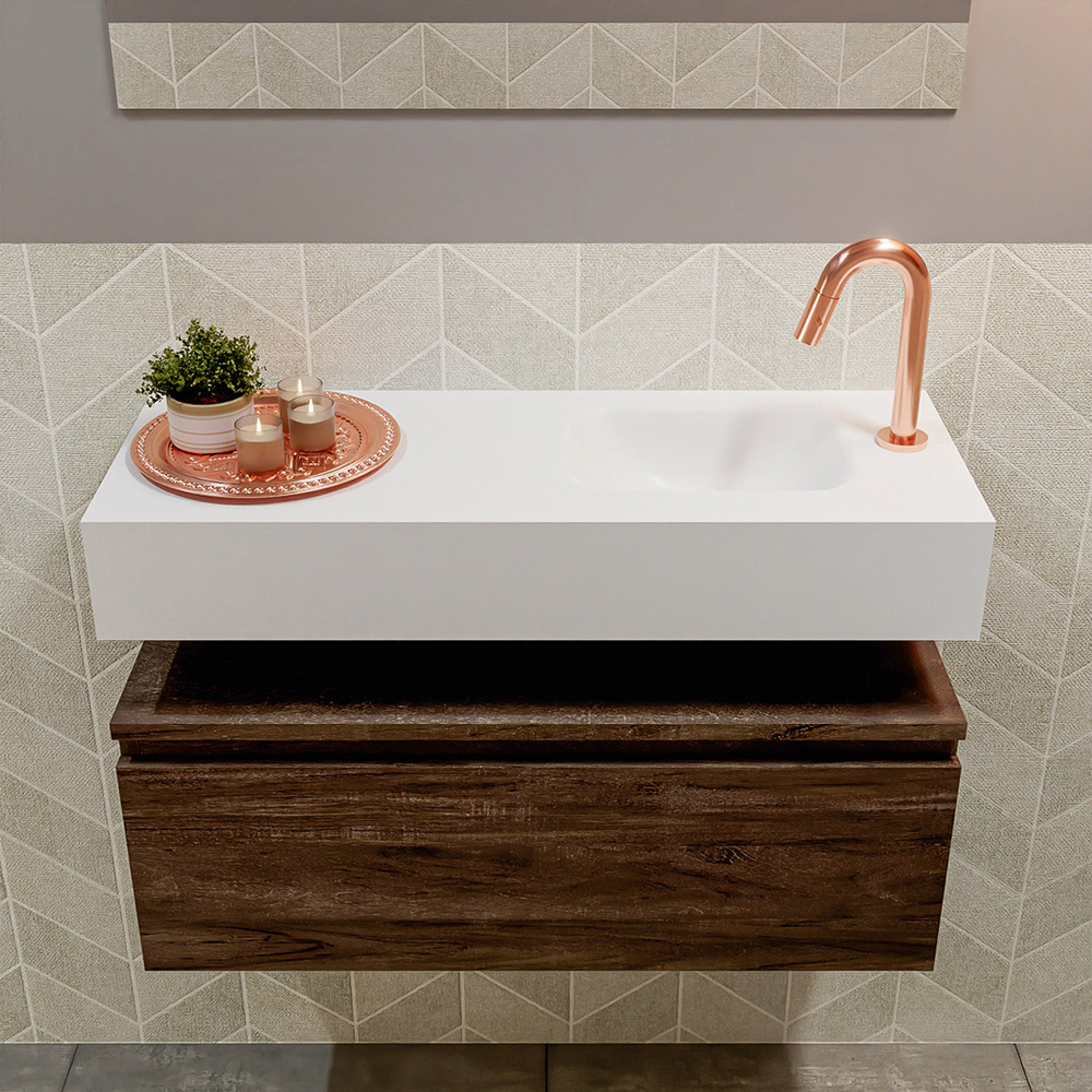 MONDIAZ ANDOR 80cm toiletmeubel dark brown. LEX 80cm wastafel talc positie rechts. Met 1 kraangat - Afbeelding 3