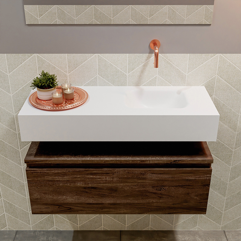 MONDIAZ ANDOR 80cm toiletmeubel dark brown. LEX 80cm wastafel talc positie rechts. Zonder kraangat - Afbeelding 3