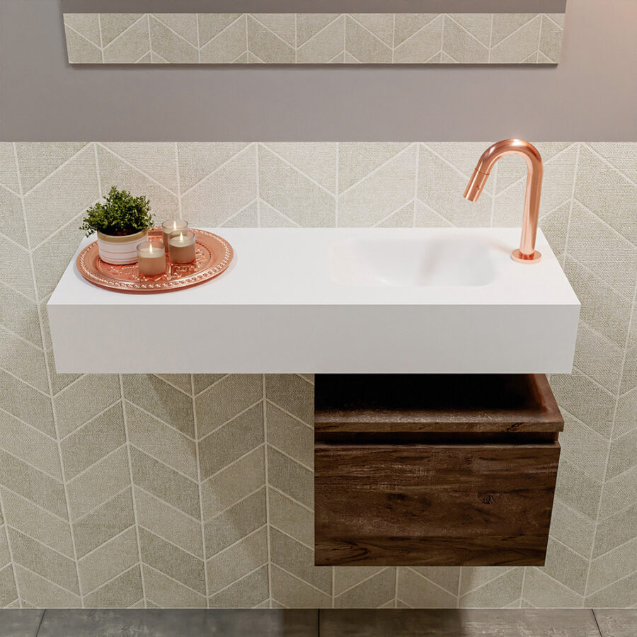 MONDIAZ ANDOR 40cm toiletmeubel dark brown. LEX 80cm wastafel talc positie rechts. Met 1 kraangat - Afbeelding 3
