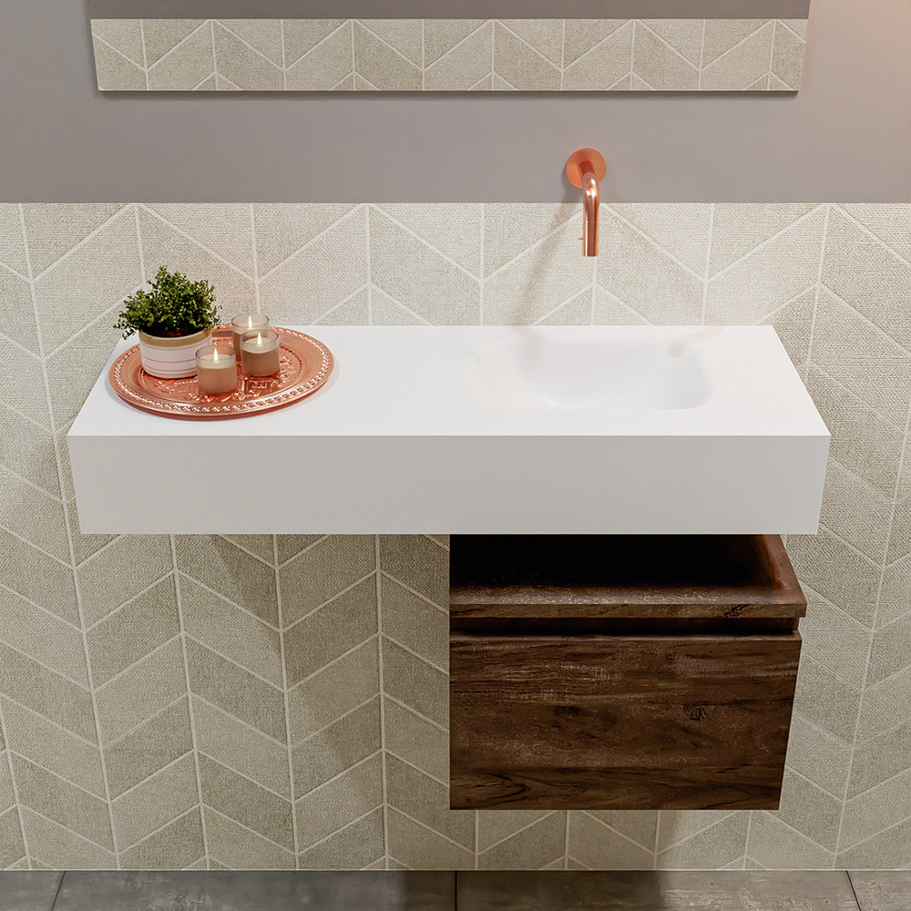 MONDIAZ ANDOR 40cm toiletmeubel dark brown. LEX 80cm wastafel talc positie rechts. Zonder kraangat - Afbeelding 3