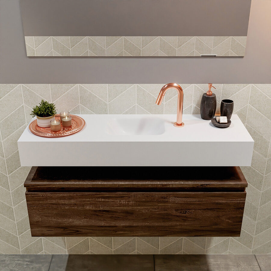 MONDIAZ ANDOR 100cm toiletmeubel dark brown. LEX 100cm wastafel talc positie midden. Met 1 kraangat - Afbeelding 3