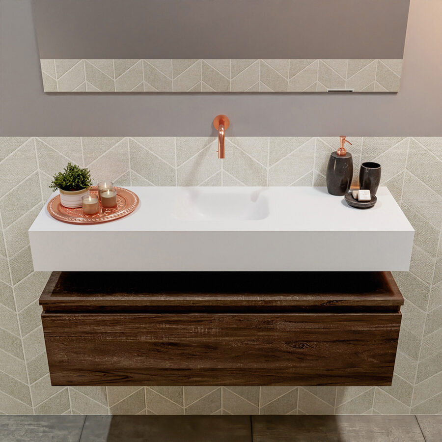 MONDIAZ ANDOR 100cm toiletmeubel dark brown. LEX 100cm wastafel talc positie midden. Zonder kraangat - Afbeelding 3