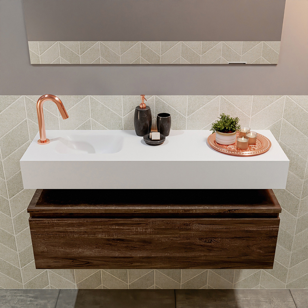 MONDIAZ ANDOR 100cm toiletmeubel dark brown. LEX 100cm wastafel talc positie links. Met 1 kraangat - Afbeelding 3