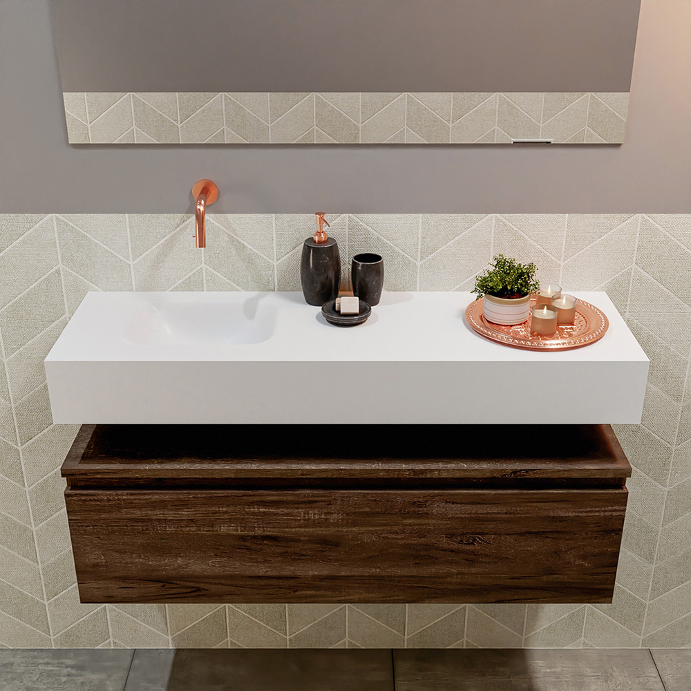 MONDIAZ ANDOR 100cm toiletmeubel dark brown. LEX 100cm wastafel talc positie links. Zonder kraangat - Afbeelding 3