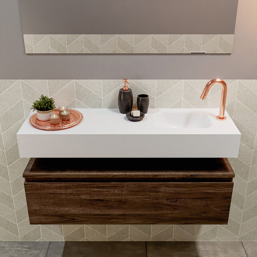 MONDIAZ ANDOR 100cm toiletmeubel dark brown. LEX 100cm wastafel talc positie rechts. Met 1 kraangat - Afbeelding 3