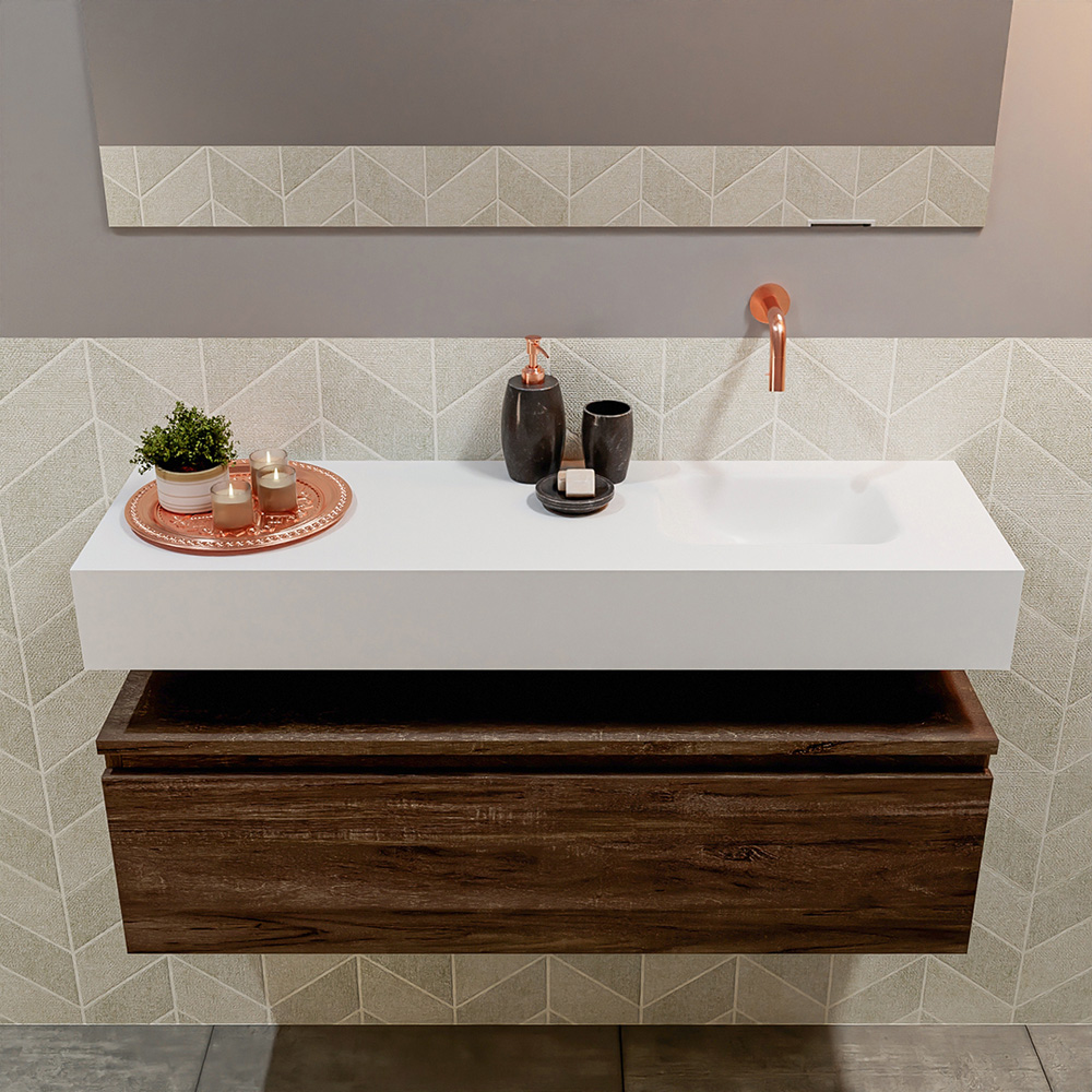 MONDIAZ ANDOR 100cm toiletmeubel dark brown. LEX 100cm wastafel talc positie rechts. Zonder kraangat - Afbeelding 3