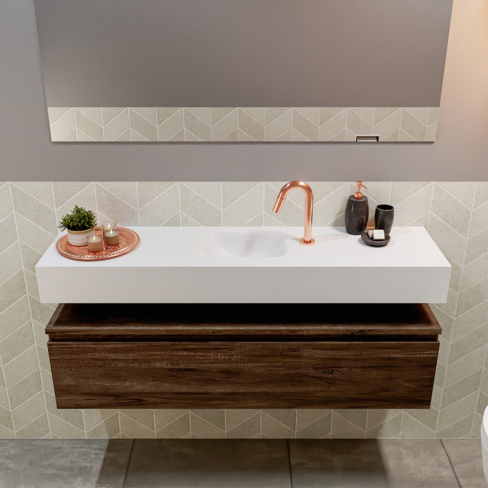 MONDIAZ ANDOR 120cm toiletmeubel dark brown. LEX 120cm wastafel talc positie midden. Met 1 kraangat - Afbeelding 3