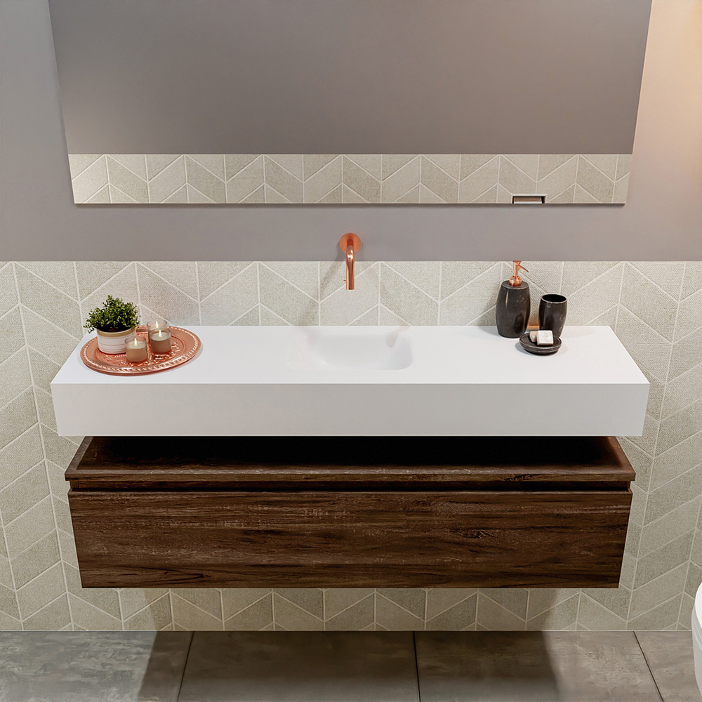 MONDIAZ ANDOR 120cm toiletmeubel dark brown. LEX 120cm wastafel talc positie midden. Zonder kraangat - Afbeelding 3