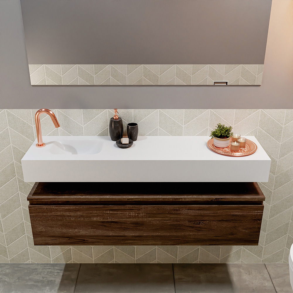 MONDIAZ ANDOR 120cm toiletmeubel dark brown. LEX 120cm wastafel talc positie links. Met 1 kraangat - Afbeelding 3