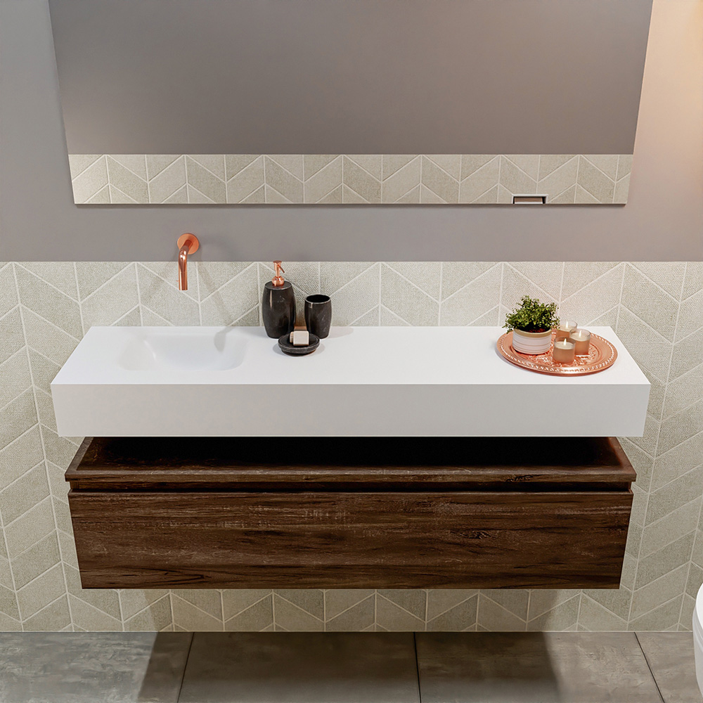 MONDIAZ ANDOR 120cm toiletmeubel dark brown. LEX 120cm wastafel talc positie links. Zonder kraangat - Afbeelding 3