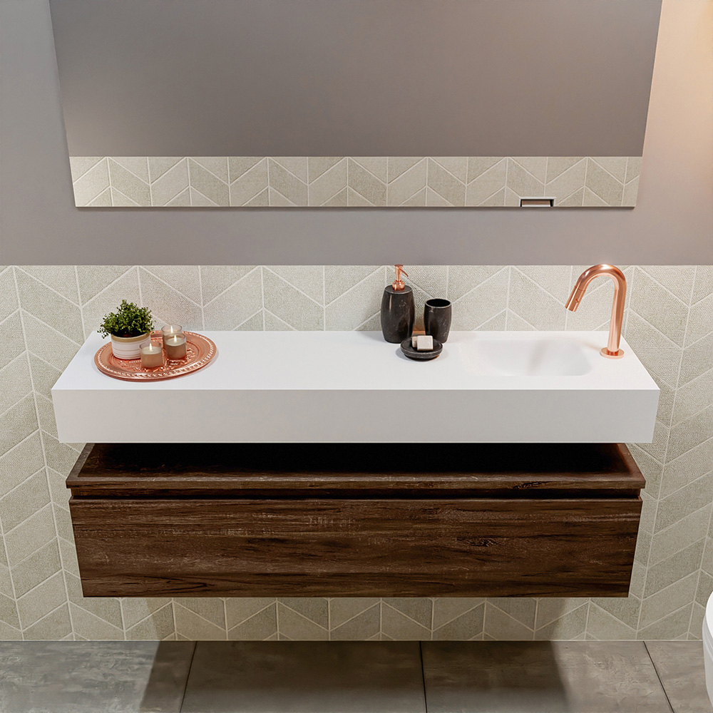 MONDIAZ ANDOR 120cm toiletmeubel dark brown. LEX 120cm wastafel talc positie rechts. Met 1 kraangat - Afbeelding 3