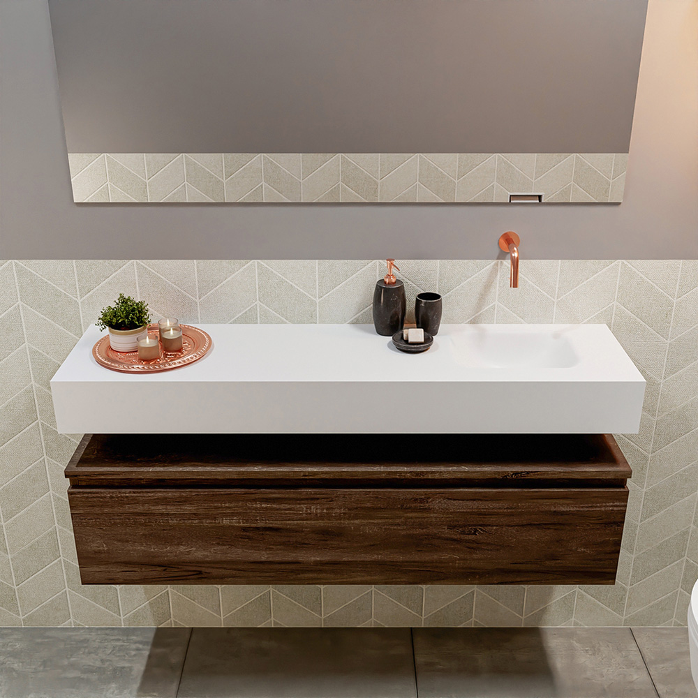 MONDIAZ ANDOR 120cm toiletmeubel dark brown. LEX 120cm wastafel talc positie rechts. Zonder kraangat - Afbeelding 3