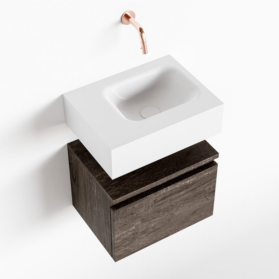 MONDIAZ ANDOR 40cm toiletmeubel dark brown. LEX 40cm wastafel talc positie rechts. Zonder kraangat - Afbeelding 4
