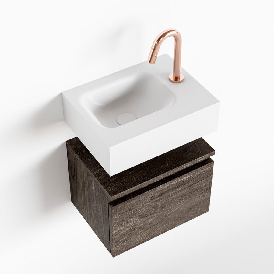 MONDIAZ ANDOR 40cm toiletmeubel dark brown. LEX 40cm wastafel talc positie links. Met 1 kraangat - Afbeelding 4