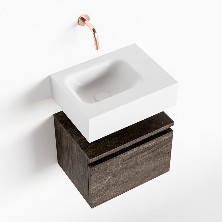 MONDIAZ ANDOR 40cm toiletmeubel dark brown. LEX 40cm wastafel talc positie links. Zonder kraangat - Afbeelding 4