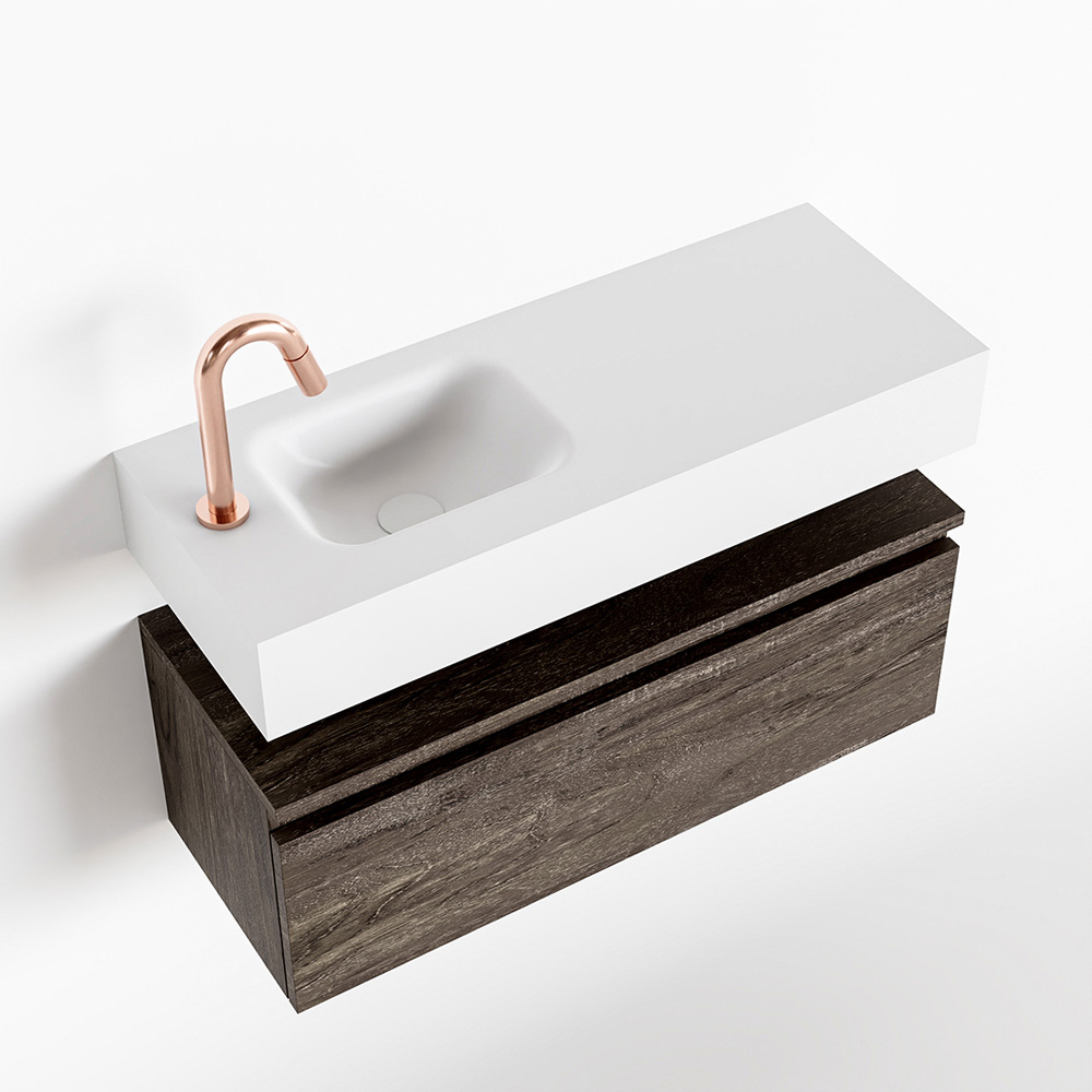 MONDIAZ ANDOR 80cm toiletmeubel dark brown. LEX 80cm wastafel talc positie links. Met 1 kraangat - Afbeelding 4