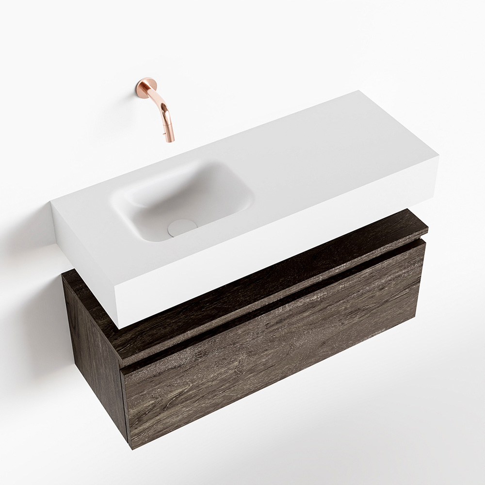 MONDIAZ ANDOR 80cm toiletmeubel dark brown. LEX 80cm wastafel talc positie links. Zonder kraangat - Afbeelding 4