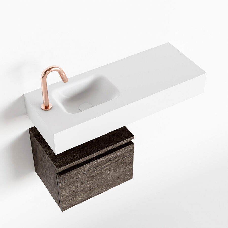 MONDIAZ ANDOR 40cm toiletmeubel dark brown. LEX 80cm wastafel talc positie links. Met 1 kraangat - Afbeelding 4