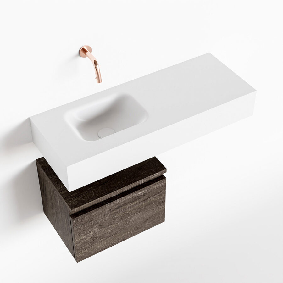 MONDIAZ ANDOR 40cm toiletmeubel dark brown. LEX 80cm wastafel talc positie links. Zonder kraangat - Afbeelding 4