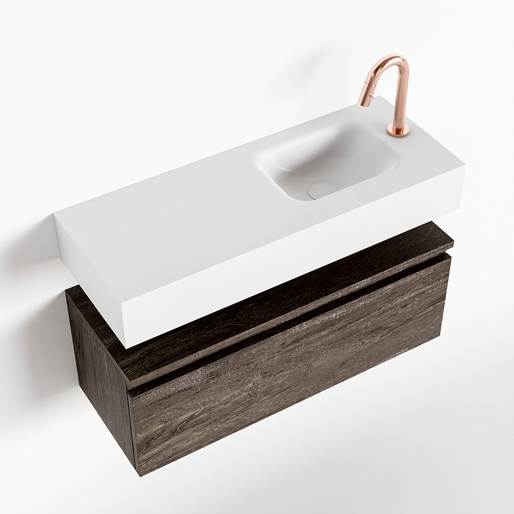 MONDIAZ ANDOR 80cm toiletmeubel dark brown. LEX 80cm wastafel talc positie rechts. Met 1 kraangat - Afbeelding 4