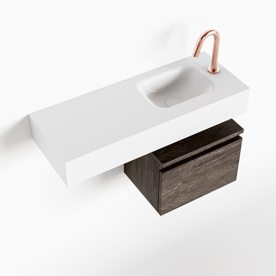 MONDIAZ ANDOR 40cm toiletmeubel dark brown. LEX 80cm wastafel talc positie rechts. Met 1 kraangat - Afbeelding 4