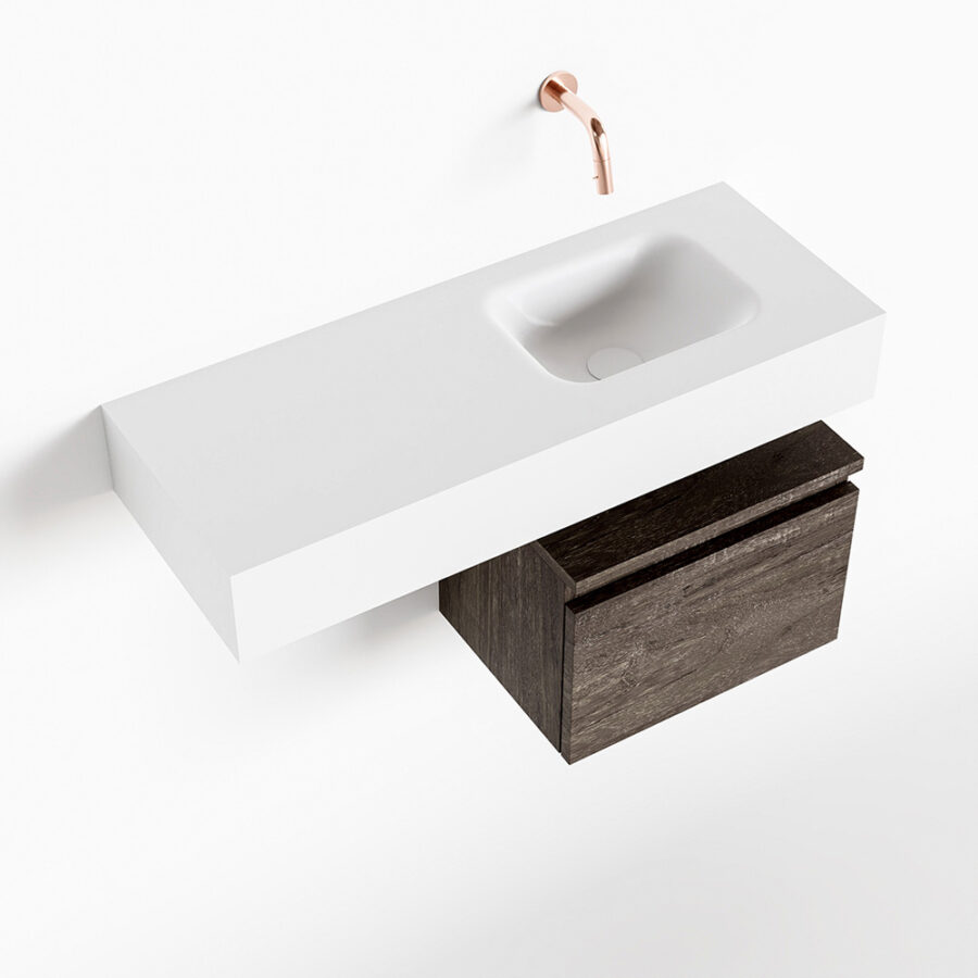 MONDIAZ ANDOR 40cm toiletmeubel dark brown. LEX 80cm wastafel talc positie rechts. Zonder kraangat - Afbeelding 4