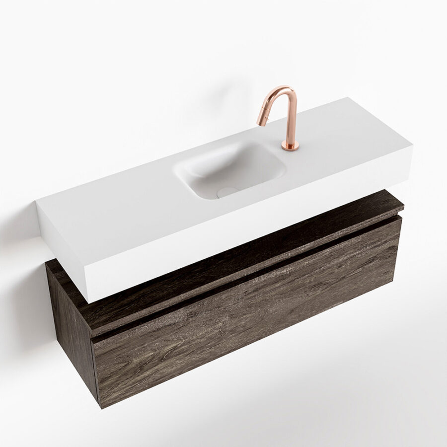 MONDIAZ ANDOR 100cm toiletmeubel dark brown. LEX 100cm wastafel talc positie midden. Met 1 kraangat - Afbeelding 4
