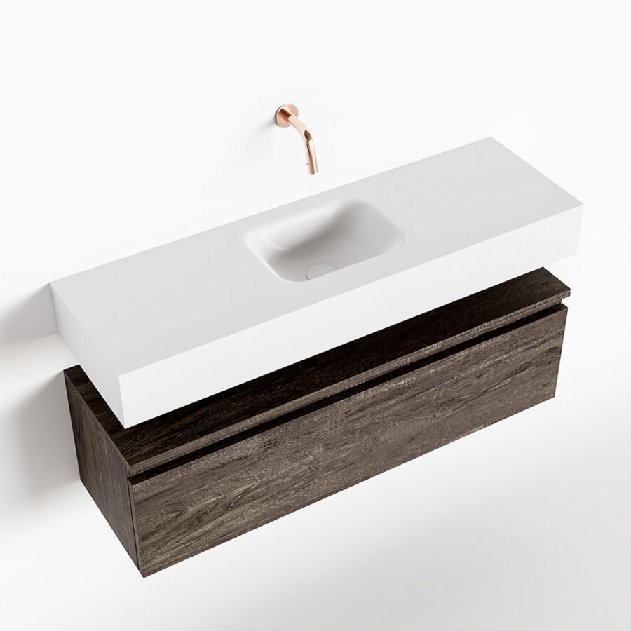 MONDIAZ ANDOR 100cm toiletmeubel dark brown. LEX 100cm wastafel talc positie midden. Zonder kraangat - Afbeelding 4