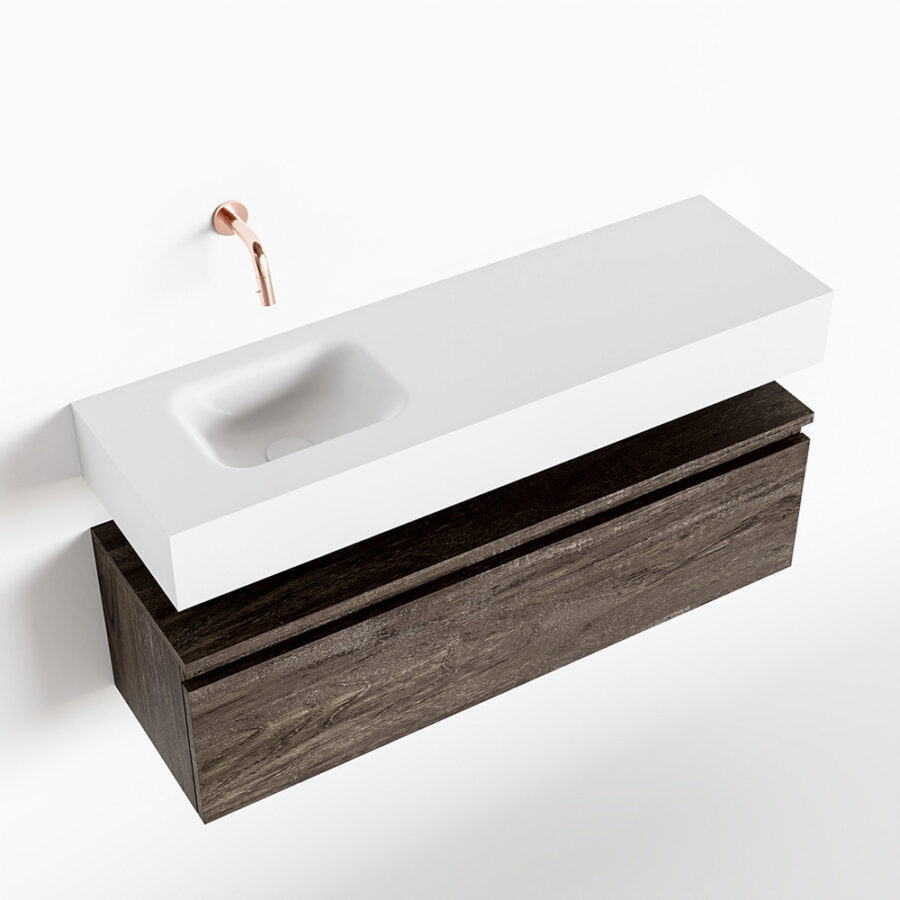 MONDIAZ ANDOR 100cm toiletmeubel dark brown. LEX 100cm wastafel talc positie links. Zonder kraangat - Afbeelding 4