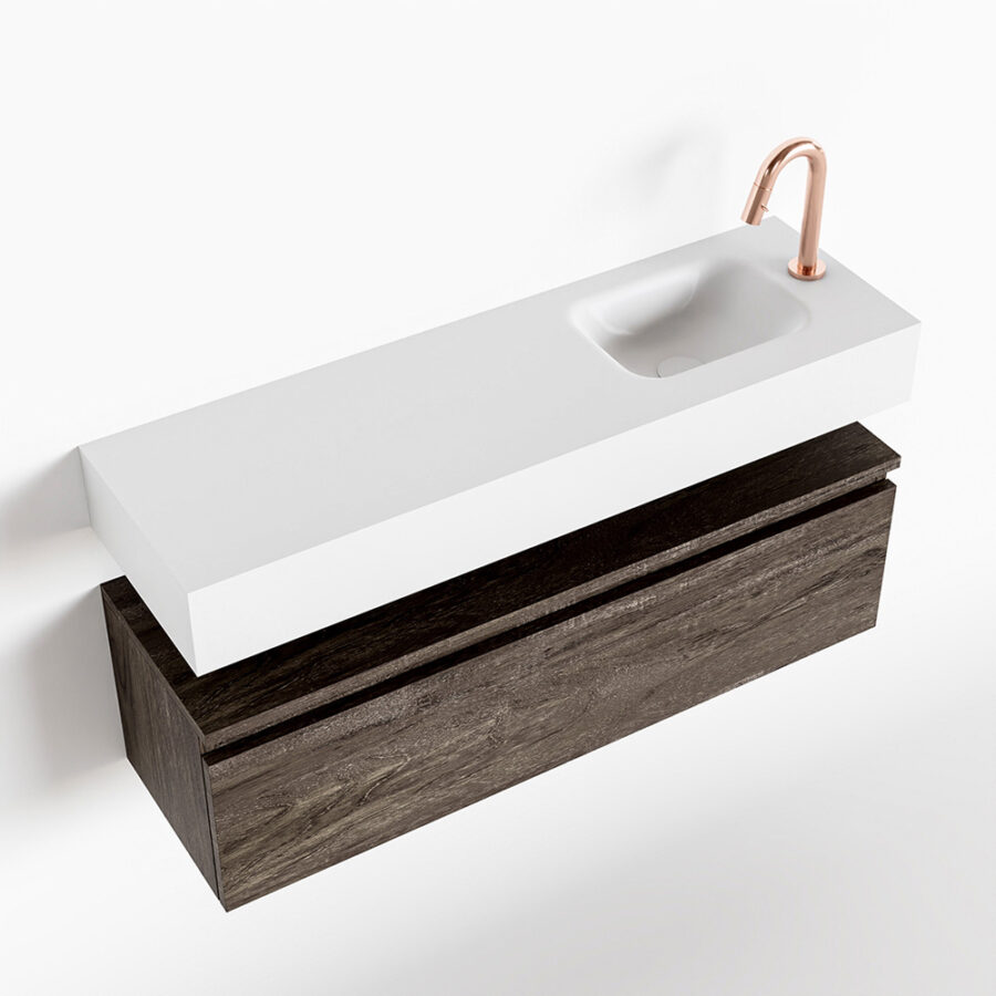 MONDIAZ ANDOR 100cm toiletmeubel dark brown. LEX 100cm wastafel talc positie rechts. Met 1 kraangat - Afbeelding 4