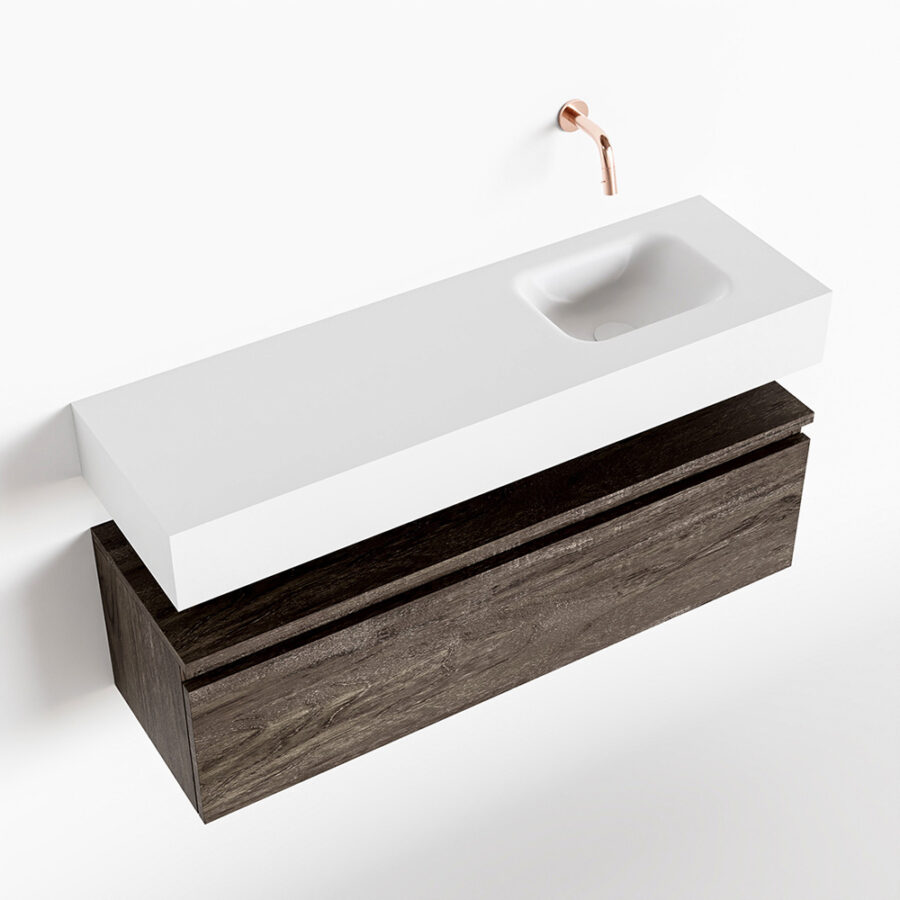 MONDIAZ ANDOR 100cm toiletmeubel dark brown. LEX 100cm wastafel talc positie rechts. Zonder kraangat - Afbeelding 4