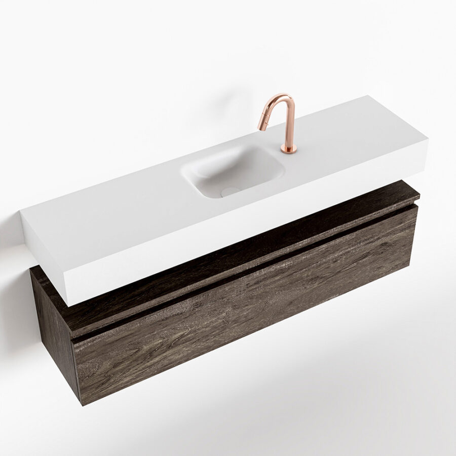MONDIAZ ANDOR 120cm toiletmeubel dark brown. LEX 120cm wastafel talc positie midden. Met 1 kraangat - Afbeelding 4