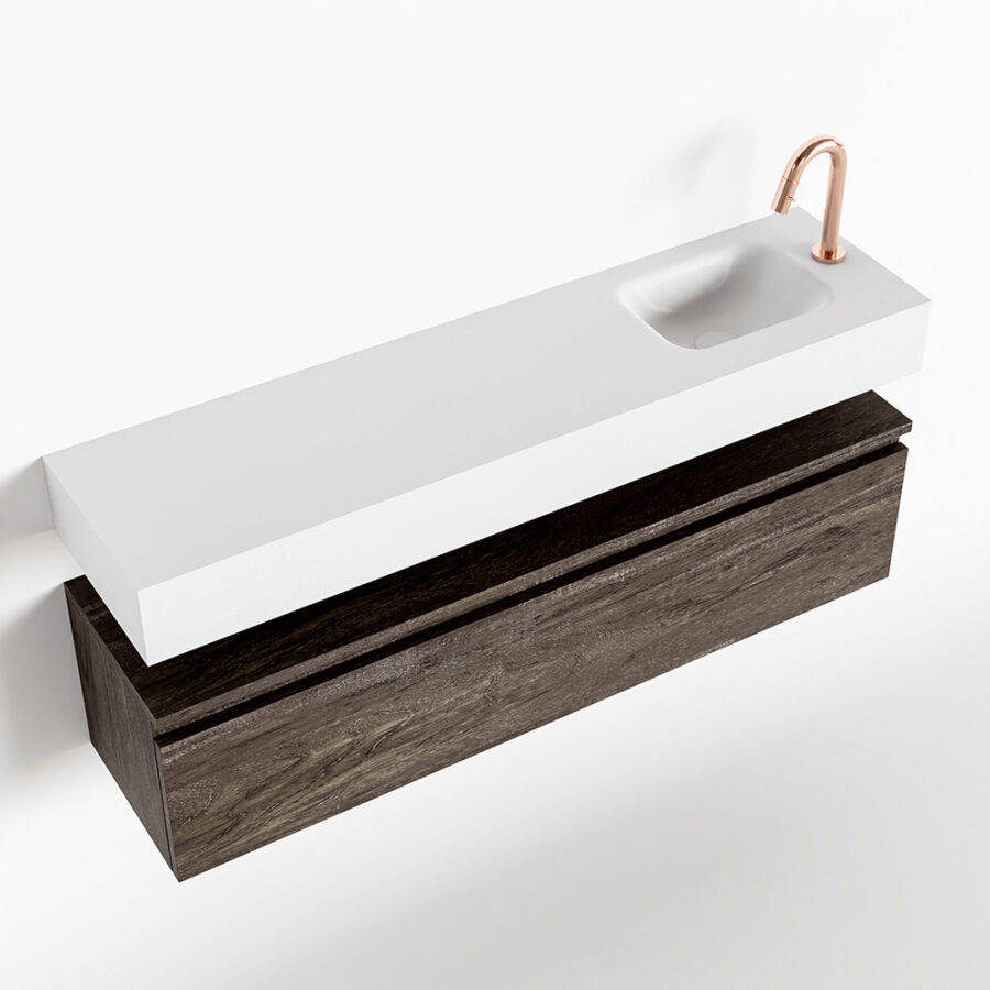 MONDIAZ ANDOR 120cm toiletmeubel dark brown. LEX 120cm wastafel talc positie rechts. Met 1 kraangat - Afbeelding 4