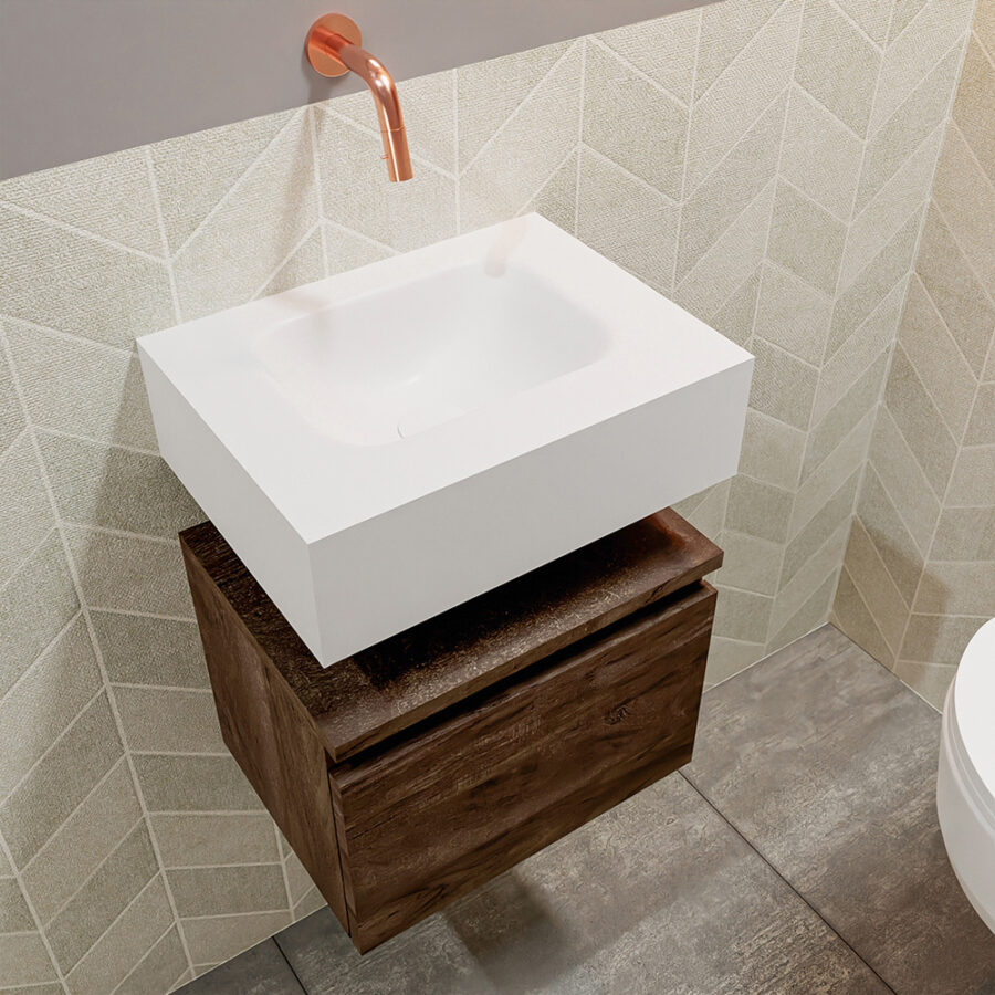 MONDIAZ ANDOR 40cm toiletmeubel dark brown. LEX 40cm wastafel talc positie midden. Zonder kraangat - Afbeelding 2
