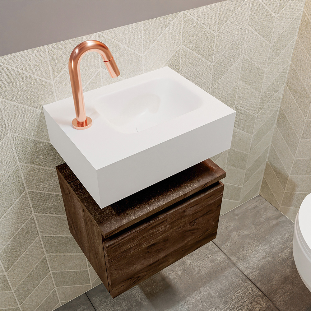 MONDIAZ ANDOR 40cm toiletmeubel dark brown. LEX 40cm wastafel talc positie rechts. Met 1 kraangat - Afbeelding 2