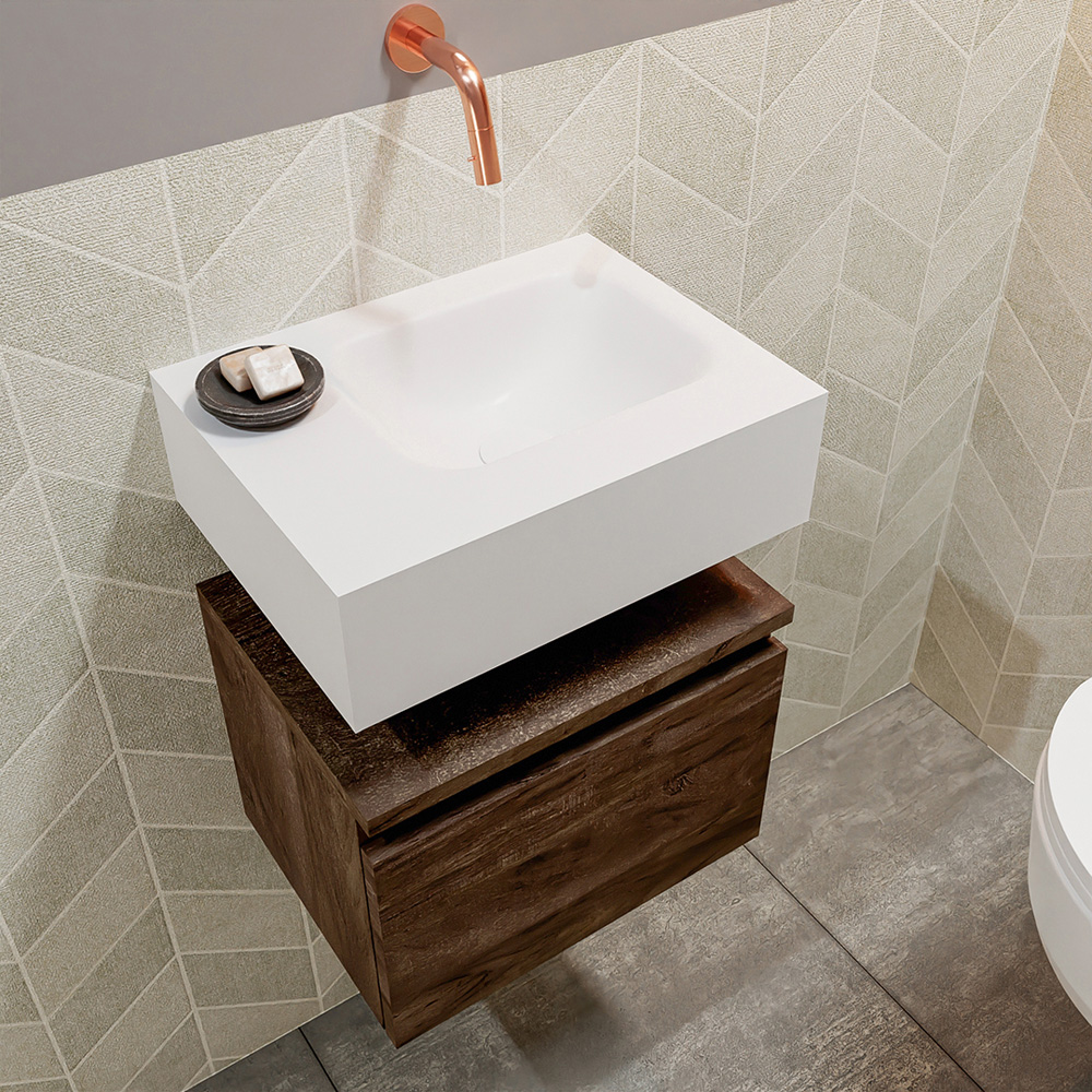 MONDIAZ ANDOR 40cm toiletmeubel dark brown. LEX 40cm wastafel talc positie rechts. Zonder kraangat - Afbeelding 2