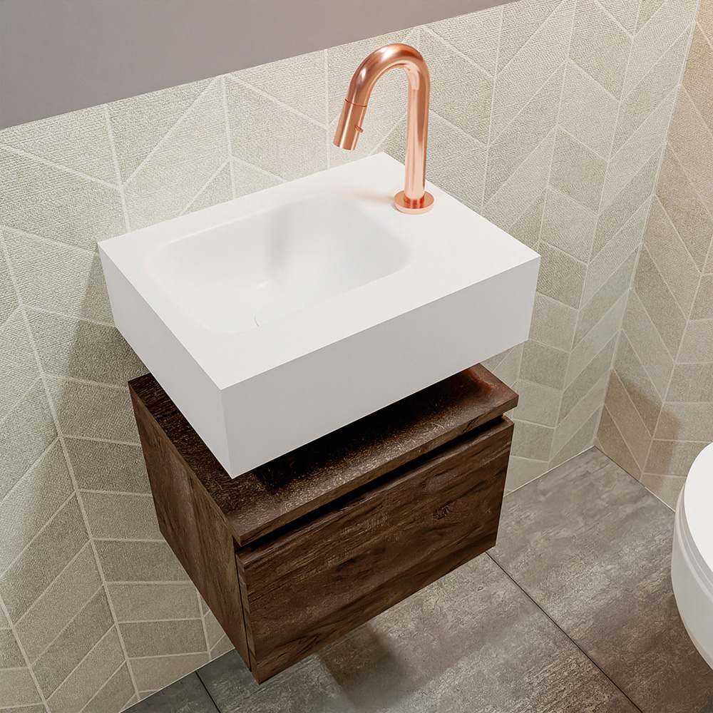 MONDIAZ ANDOR 40cm toiletmeubel dark brown. LEX 40cm wastafel talc positie links. Met 1 kraangat - Afbeelding 2